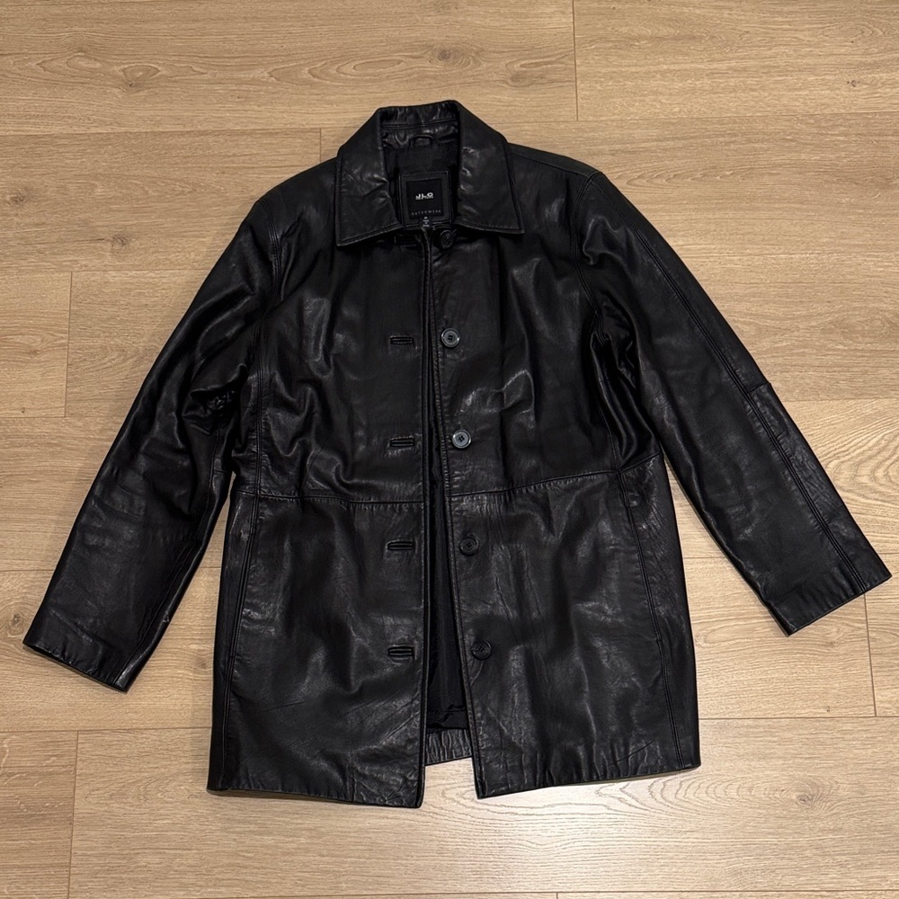 JLC New York Vintage Y2K Women’s Black Soft Leather Jacket Medium Button Coat